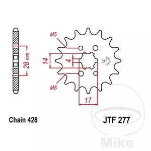 Piñón delantero JT JTF277.13, 13z tamaño 428 - JTF277.13