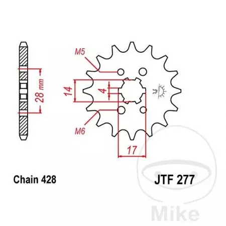 Prednji zobnik JT JTF277.13, 13z velikost 428-2