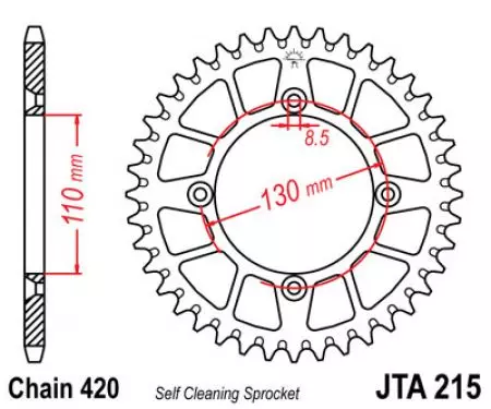 JT aluminium achtertandwiel JTA215.50, 50z maat 420-2