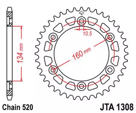 JT hliníkové zadní řetězové kolo JTA1308.48, 48z velikost 520-2