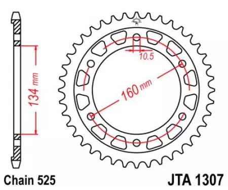 JT aluminiumskædehjul bagpå JTA1307.44, 44z størrelse 525-2