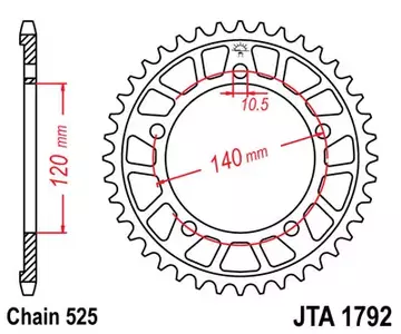 Pignone posteriore JT in alluminio JTA1792.48, 48z misura 525-1