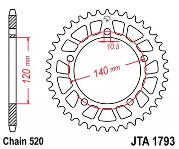 JT aluminijasti zadnji verižnik JTA1793.47, 47z, velikost 520-1