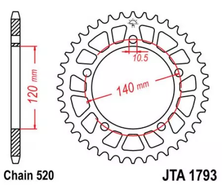 Pignone posteriore JT in alluminio JTA1793.47, 47z misura 520-2
