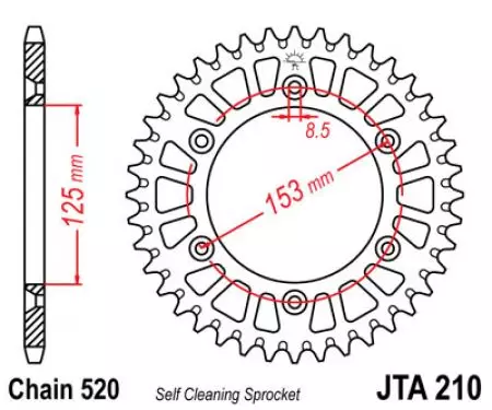 JT aluminium achtertandwiel JTA210.40, 40z maat 520-2