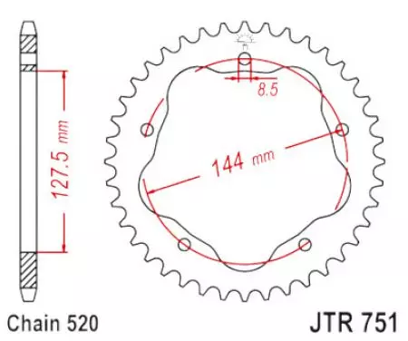 JT teräksinen takaketju JTR751.38, 38z koko 520 sovittimeen 15492.-2