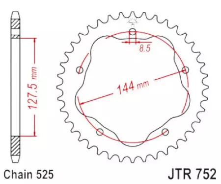 JT teräksinen takaketju JTR752.39, 39z, koko 525 sovittimeen 15492. - JTR752.39