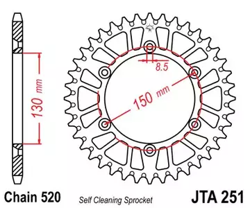 JT hliníkové zadné reťazové koleso JTA251.48, 48z veľkosť 520 - JTA251.48