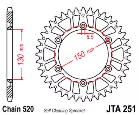 JT aluminiumskædehjul bagpå JTA251.48, 48z størrelse 520-2