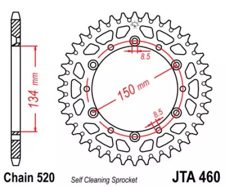 JT alumiininen takarenkaan ketjupyörä JTA460.48, 48z, koko 520-2