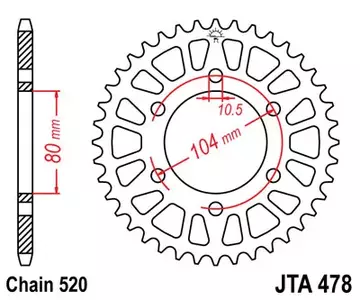 JT aluminiumskædehjul bagpå JTA478.42, 42z størrelse 520-1