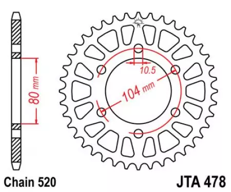 JT aluminiumskædehjul bagpå JTA478.42, 42z størrelse 520-2