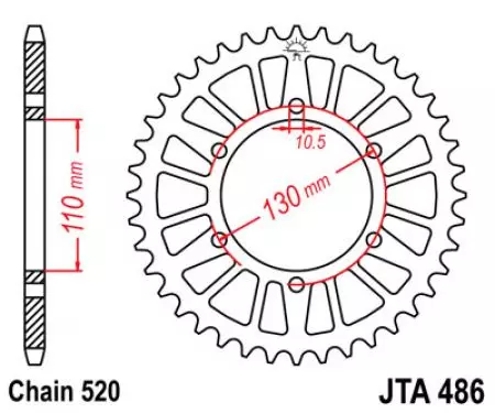 JT aluminijasti zadnji verižnik JTA486.43, 43z velikost 520-2