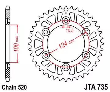 JT aluminiumskædehjul bagpå JTA735.40, 40z størrelse 520 - JTA735.40