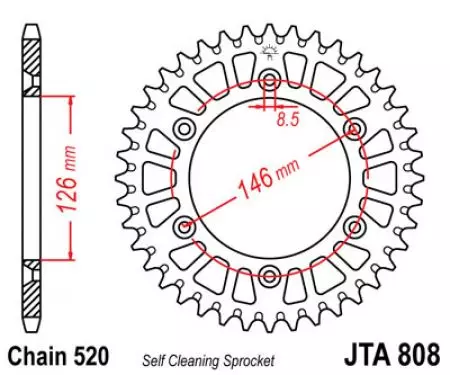 Alumínium hátsó lánckerék JT JTA808.47, 47z 520 méret-2