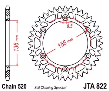 Pignone posteriore JT in alluminio JTA822.48, 48z misura 520 - JTA822.48