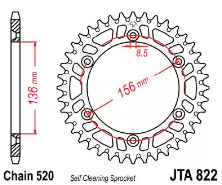 JT aluminijasti zadnji verižnik JTA822.48, 48z, velikost 520-2