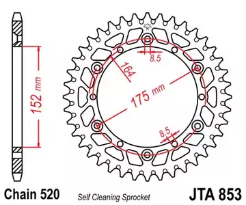 JT hliníkové zadné reťazové koleso JTA853.44, 44z veľkosť 520-1