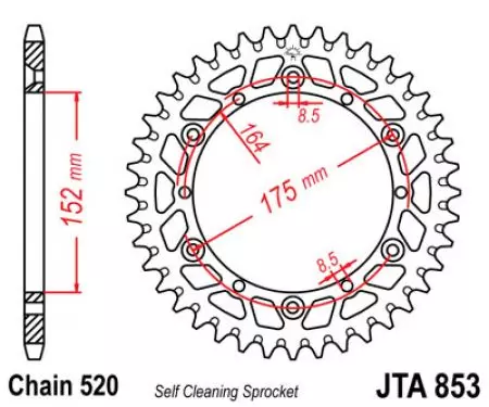 JT hliníkové zadní řetězové kolo JTA853.44, 44z velikost 520-2