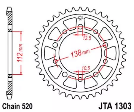 JT hliníkové zadné reťazové koleso JTA1303.42, 42z veľkosť 520-2