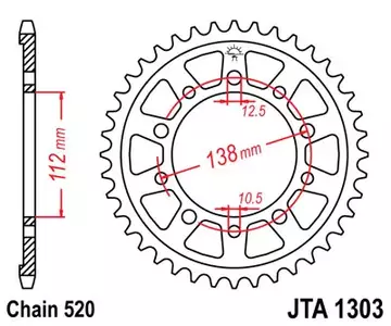 JT hliníkové zadní řetězové kolo JTA1303.49, 49z velikost 520-1