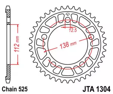 JT aluminiumskædehjul bagpå JTA1304.44, 44z størrelse 525-2