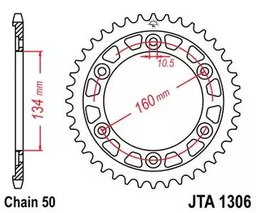 Pignone posteriore JT in alluminio JTA1306.42, 42z misura 530 - JTA1306.42