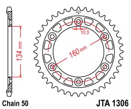JT aluminiumskædehjul bagpå JTA1306.42, 42z størrelse 530-2