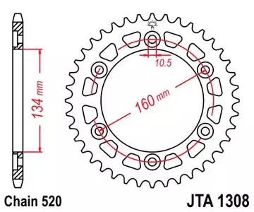 JT aluminiumskædehjul bagpå JTA1308.42, 42z størrelse 520-1