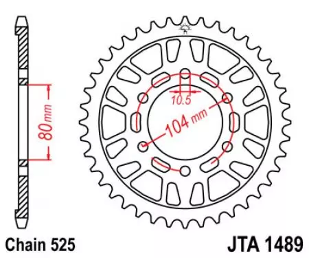 JT aluminiumskædehjul bagpå JTA1489.44, 44z størrelse 525-2