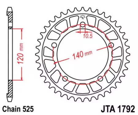 JT hliníkové zadní řetězové kolo JTA1792.42, 42z velikost 525-2