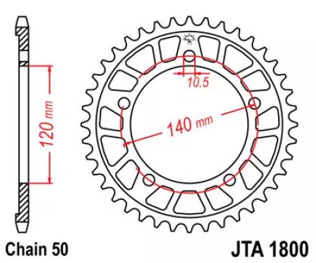 Aluminijski stražnji lančanik JT JTA1800.42, 42z veličina 530-2