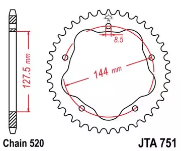 JT hliníkové zadní řetězové kolo JTA751.42, 42z velikost 520 pro adaptér 15492 - JTA751.42