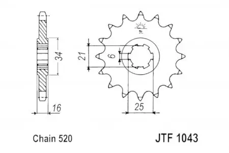 Piñón delantero JT JTF1043.14, 14z tamaño 520 - JTF1043.14