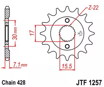 Piñón delantero JT JTF1257.15, 15z tamaño 428 - JTF1257.15