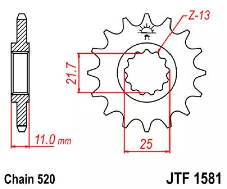 Roda dentada dianteira JT JTF1581.14, 14z tamanho 520-2
