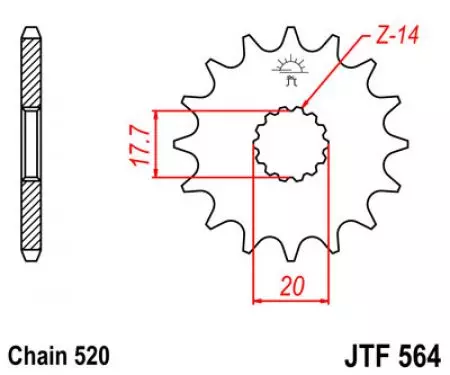 Voortandwiel JT JTF564.12, 12z maat 520-2