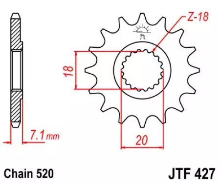 Pignone anteriore JT JTF427.11, 11z misura 520-2