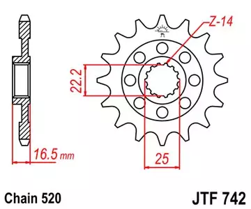 Μπροστινό γρανάζι JT JTF742.14, 14z μέγεθος 520 - JTF742.14