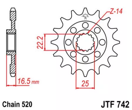 Přední řetězové kolo JT JTF742.14, 14z velikost 520-2