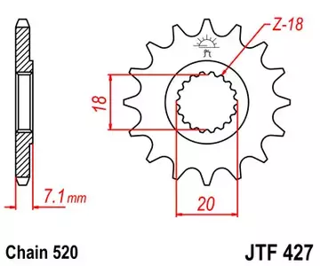 Voorste tandwiel JT JTF427.12SC, 12z maat 520 zelfreinigend - JTF427.12SC