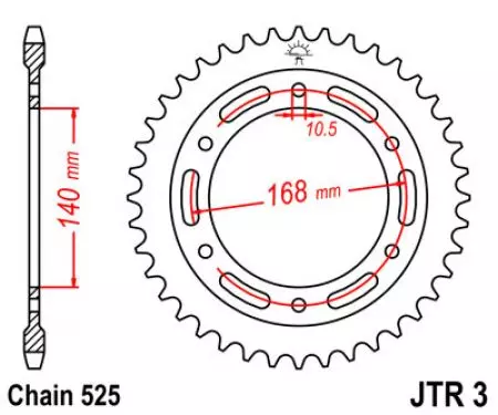 Kettenrad hinten Stahl JT JTR3.41, 41 Zähne Teilung 525-2