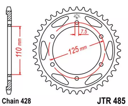 Roda dentada traseira JT JTR485.46, 46z tamanho 428-2