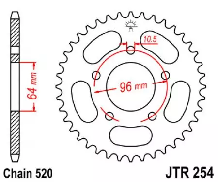 JT bageste tandhjul JTR254.37, 37z størrelse 520-2