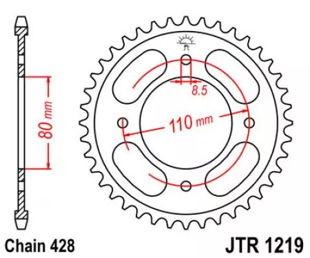 JT πίσω γρανάζι JTR1219.42, 42z μέγεθος 428-2