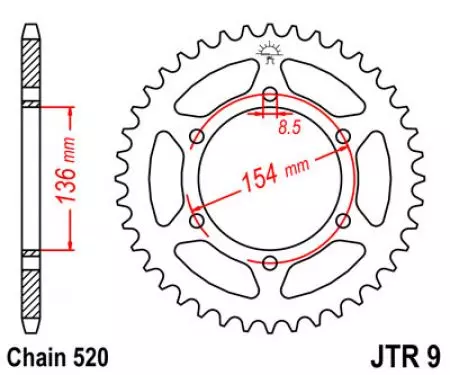 Čelični stražnji lančanik JT JTR9.47, 47z, veličina 520-2