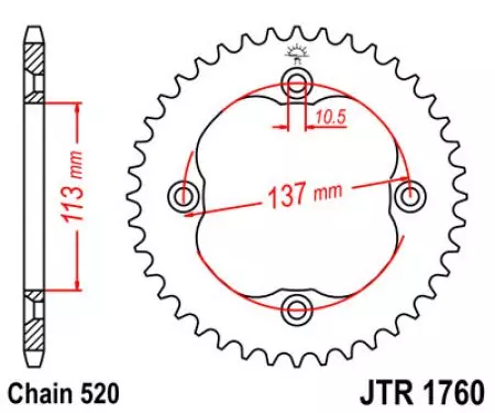 JT πίσω χαλύβδινο γρανάζι JTR1760.40, 40z μέγεθος 520-2