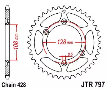 Kettenrad hinten Stahl JT JTR797.57, 57 Zähne Teilung 428-1