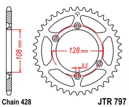 Kettenrad hinten Stahl JT JTR797.57, 57 Zähne Teilung 428-2