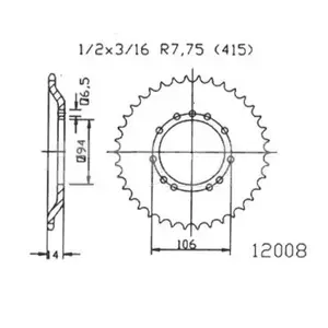 Zadní ocelové řetězové kolo Esjot 50-12008-44, 44Z, velikost 415